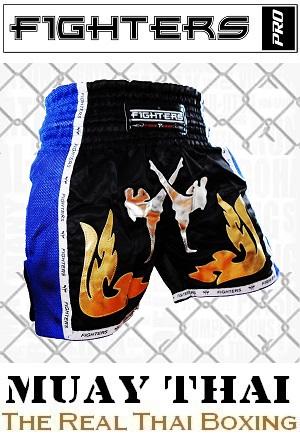 FIGHTERS - Pantalones Muay Thai / Elite Fighters / Negro-Azul / XXL